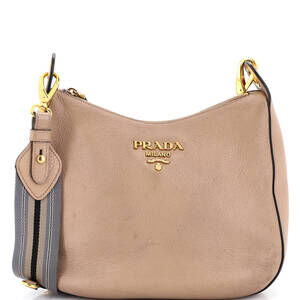 Prada Striped Strap Zip Hobo Vitello #238845P16B